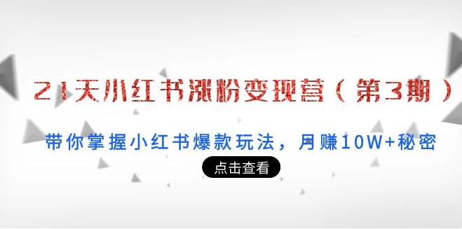 小红书怎么赚钱：21天小红书涨粉变现营（第3期）月赚10W+的秘密