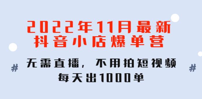 【副业3982】抖音小店怎么运营：2022年11月最新抖音小店爆单营：无需直播拍短视频，日出1000单